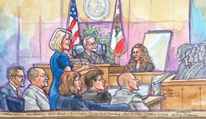 Sketch by Vicki Behringer that includes participants in the Mental Health Court graduation.