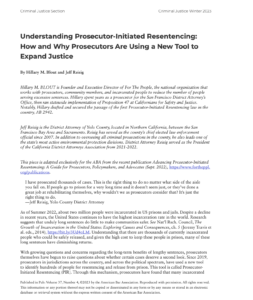 Understanding Prosecutor-Initiated Resentencing - How And Why ...