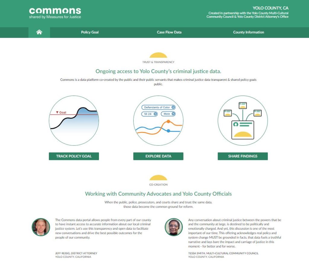 Image depicts the home screen of the Commons data transparency portal