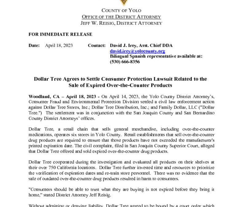 thumbnail of PRESS RELEASE DOLLAR TREE SETTLEMENT EXPIRED MEDICATIONS