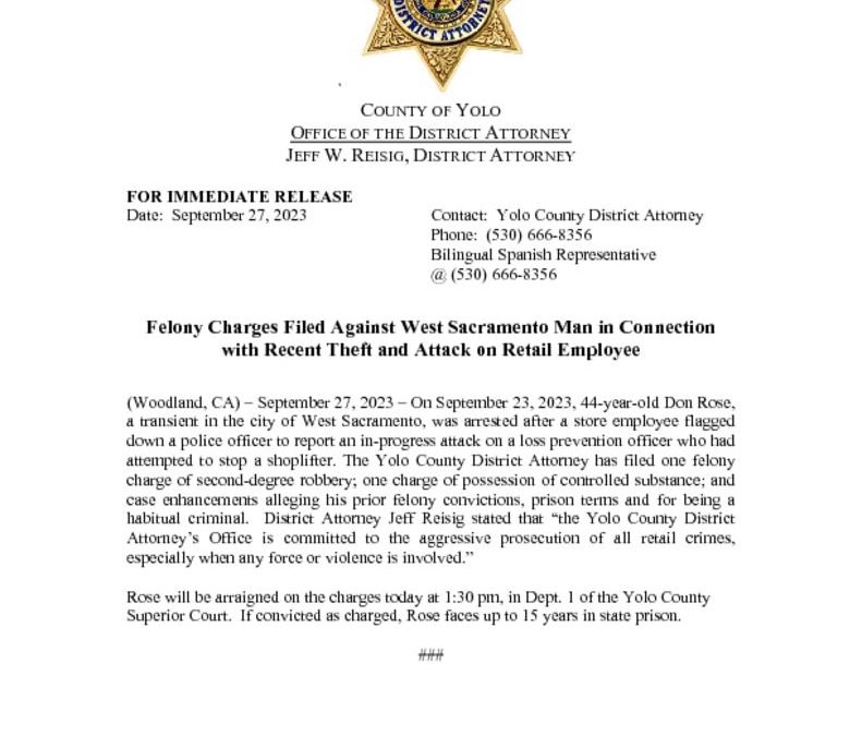 thumbnail of PRESS RELEASE CHARGES FILED ROSE SECOND DEGREE ROBBERY