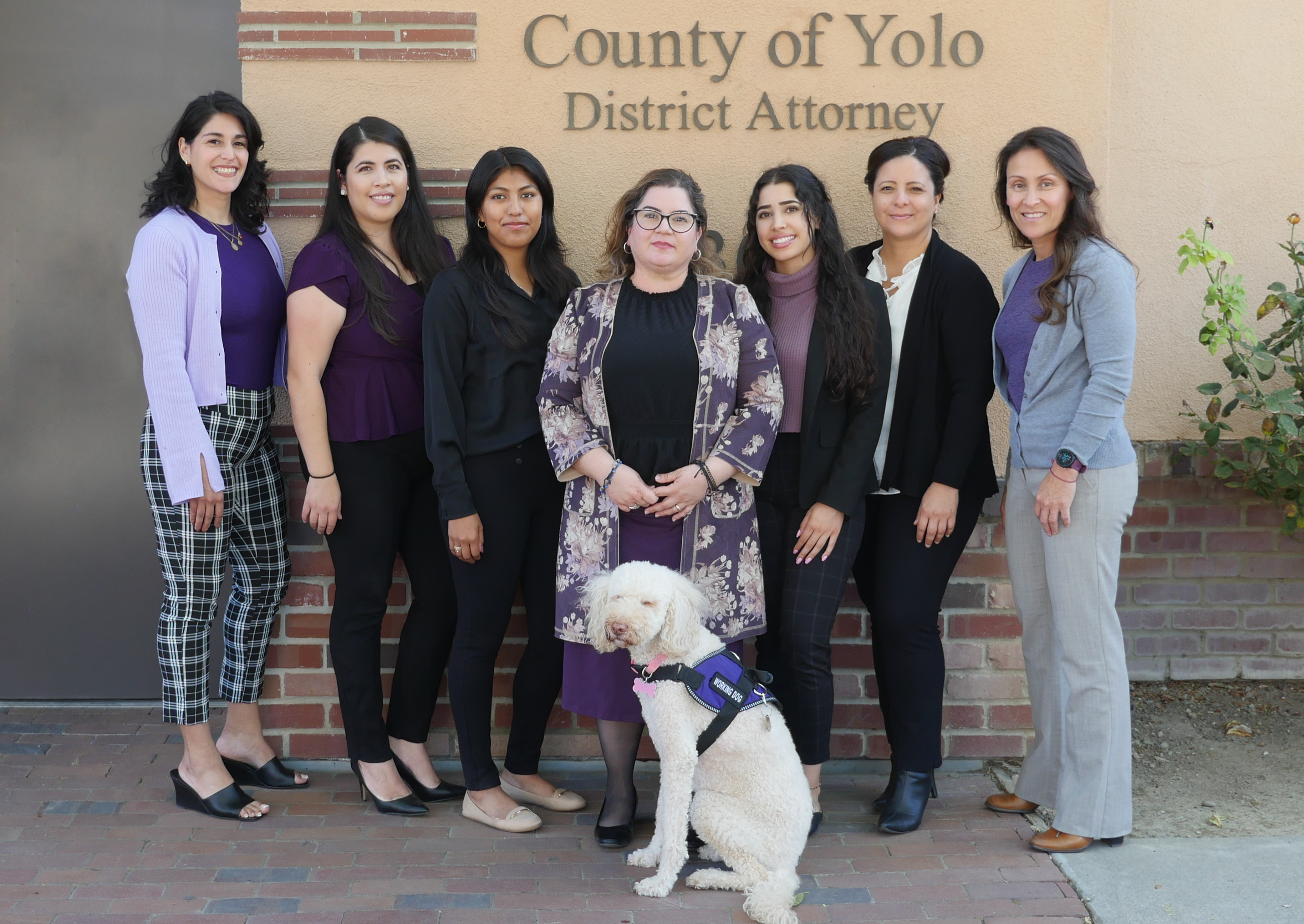Image depicts the victim services division wearing purple in honor of Domestic Violence Awareness Month.