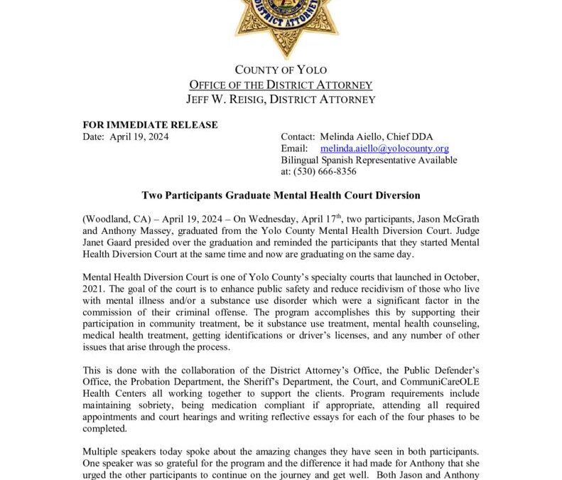 thumbnail of PRESS RELEASE MENTAL HEALTH COURT DIVERSION GRADUATION HELD