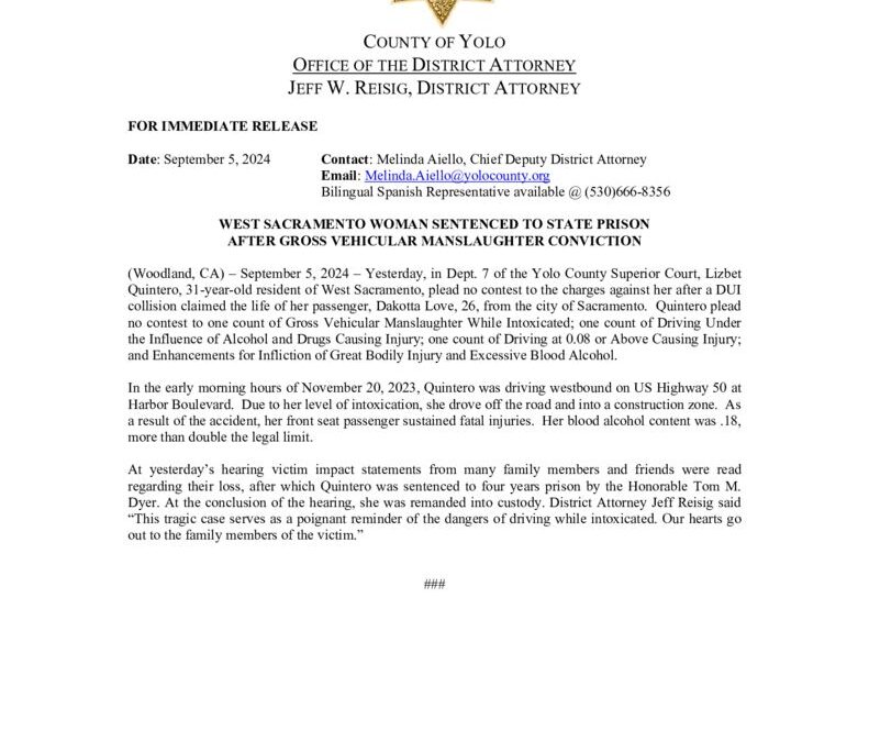 thumbnail of PRESS RELEASE QUINTERO PRISON SENTENCE FOR GROSS VEHICULAR MANSLAUGHTER