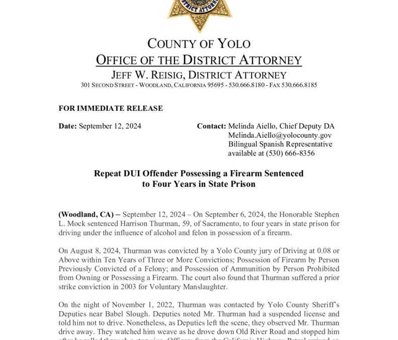 thumbnail of PRESS RELEASE THURMAN 4TH DUI – FIREARM POSSESSION PRISON SENTENCE
