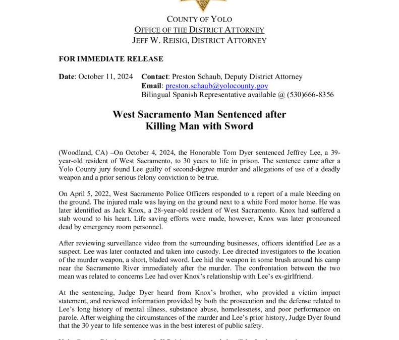 thumbnail of PRESS RELEASE JEFFREY LEE SENTENCE WSAC MURDER