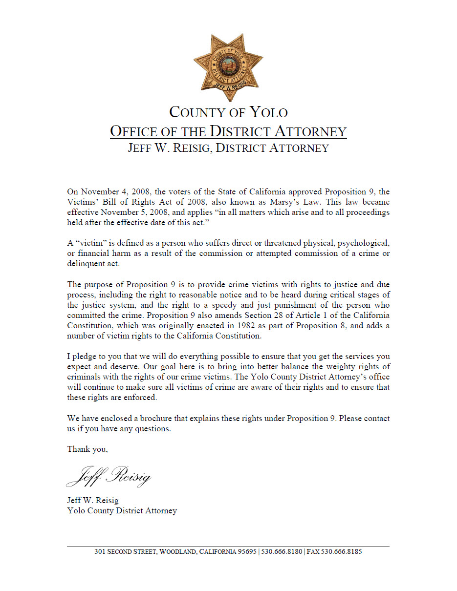 Letter from District Attorney Jeff Reisig Image