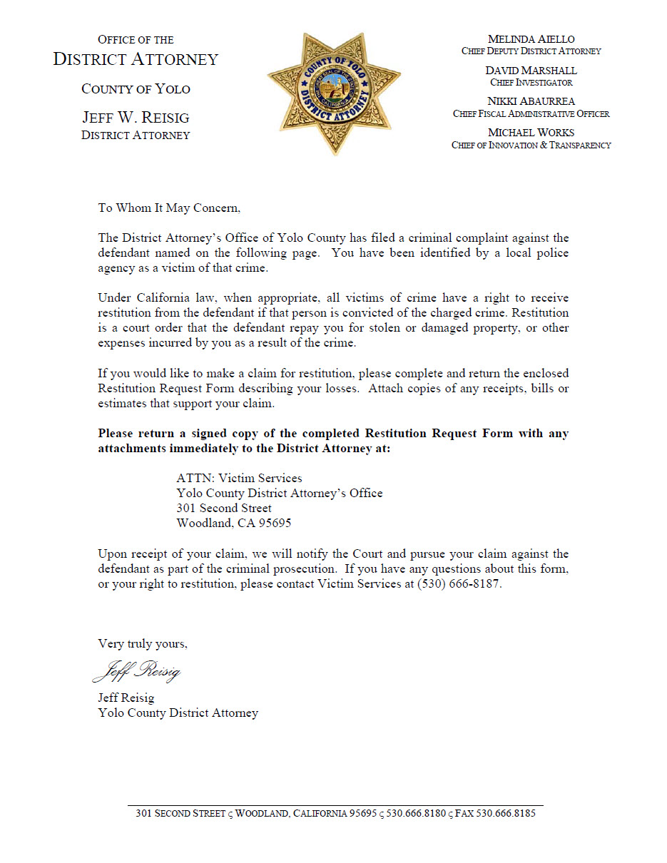 Victim Services Restitution Request Form Image