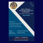 Image depicts the invitation to the victim tribute, with the date, time and location accompanied by the DA badge logo.